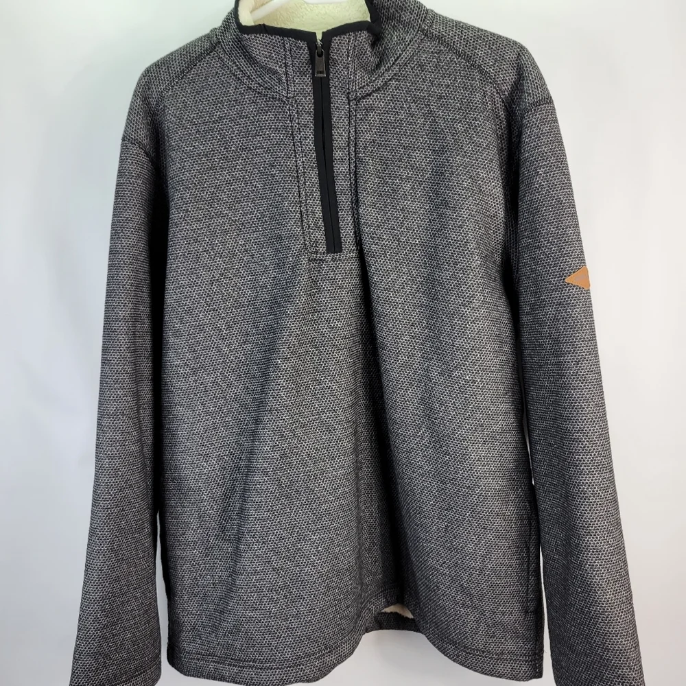 Mens Orvis Sherpa Lined 1/4 Zip Pullover Jacket Size XL Marled Gray/Black - Picture 1 of 9